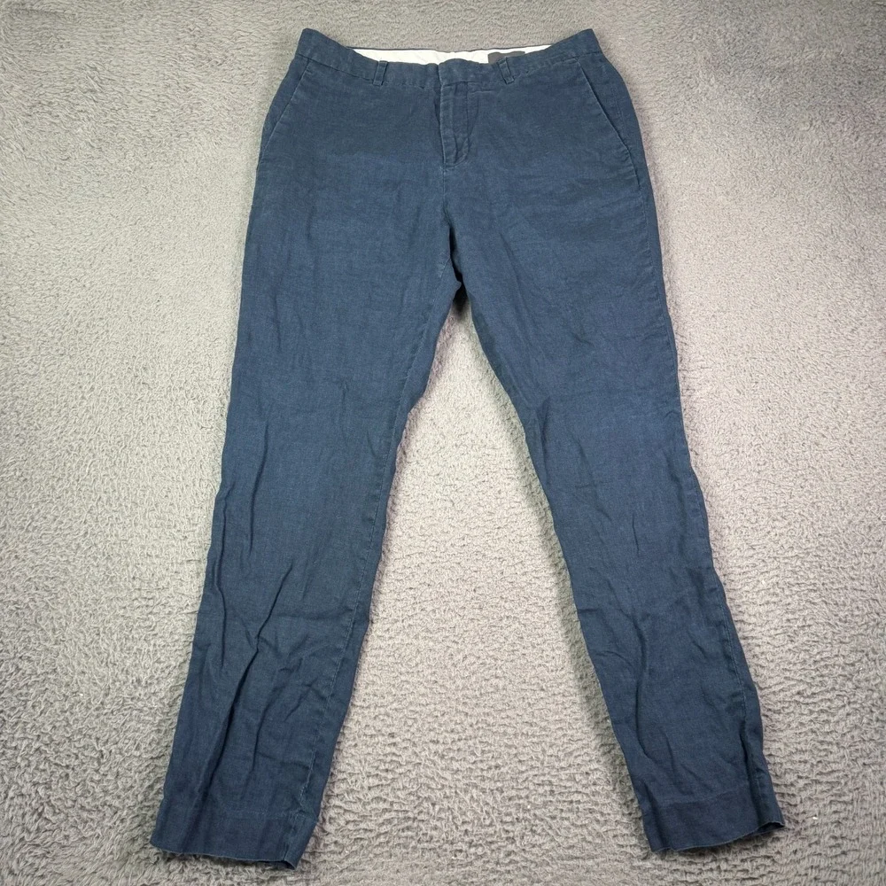 H&M Linen Pants Mens 33x30 Blue Casual Cotton Blend Flat Front Straight Leg
